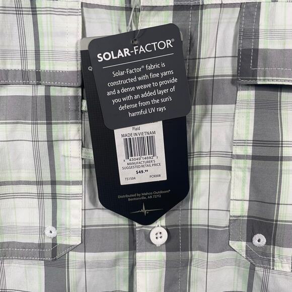 Habit NWT Button Down Fishing Shirt Men's Large Gray/Green Plaid UPF 40+ - Picture 3 of 11